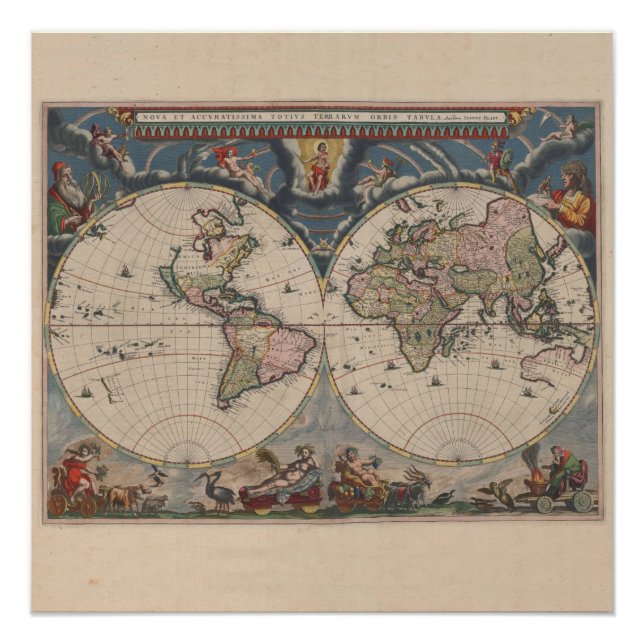 Póster Mapa Mundial Antiquado: Arte Cartográfica Históric (Frente)