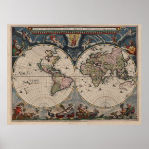 Poster Mapa Mundial Antiquado: Arte Cartográfica Históric