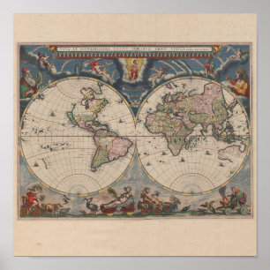 Póster Mapa Mundial Antiquado: Arte Cartográfica Históric