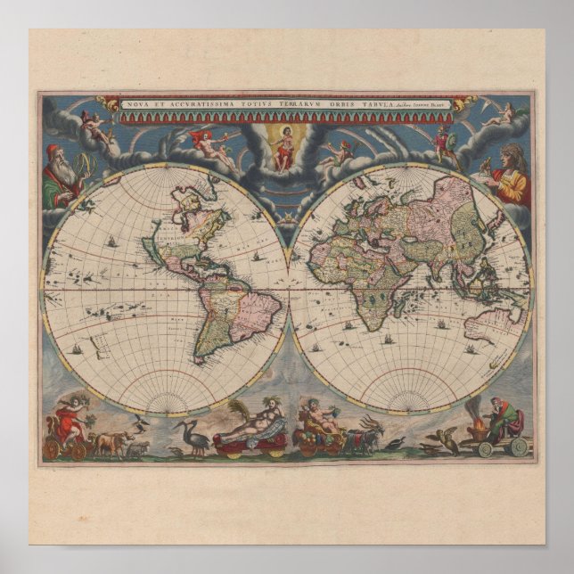 Póster Mapa Mundial Antiquado: Arte Cartográfica Históric (Frente)