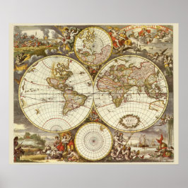 Poster Mapa Mundial Antiquado, c. 1680. Por Frederick de