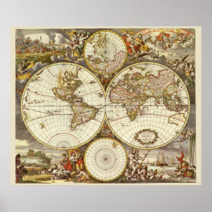 Poster Mapa Mundial Antiquado, c.1680. Por Frederick de W