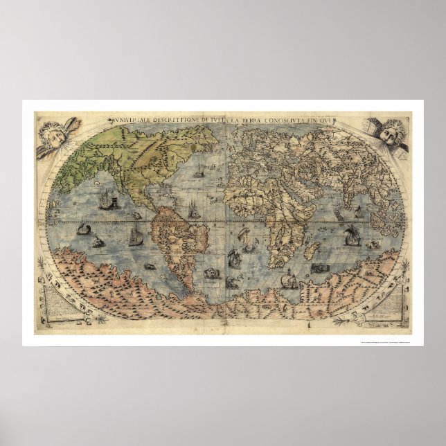 Póster Mapa Mundial Antiquado De Paolo Forlani, 1565 (Frente)