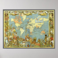 Mapa Mundial Antiquado do Império Britânico, 1886