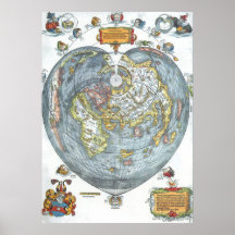 Mapa Mundial Antiquado em Forma de Coração Vintage