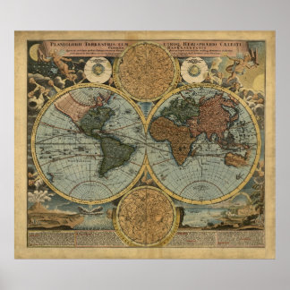 Poster Mapa Mundial Antiquado por Johann Baptist Homann,