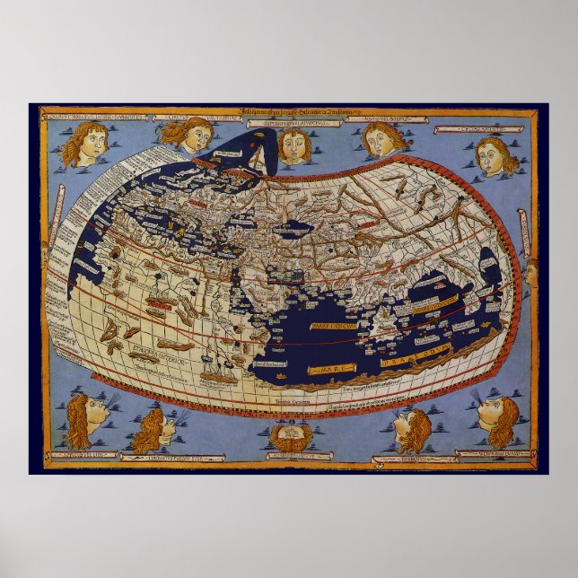 Póster Mapa Mundial Antiquado Ptolémico, Johannes de Arns (Frente)