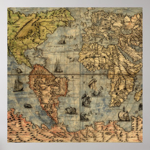 Póster Mapa Mundial Atlas Histórico Vintage