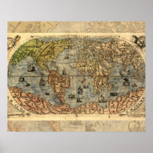 Poster Mapa Mundial Atlas Histórico Vintage