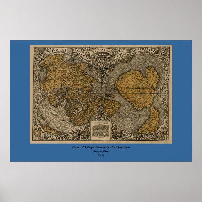 Póster Mapa Mundial Clássico 1531 Antiquado por Oronce Fi (Frente)