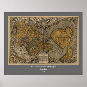 Póster Mapa Mundial Clássico 1531 Antiquado por Oronce Fi