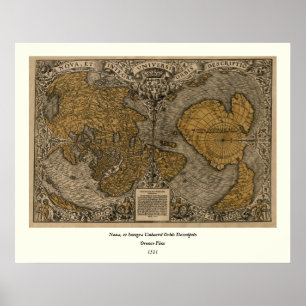 Poster Mapa Mundial Clássico 1531 Antiquado por Oronce Fi