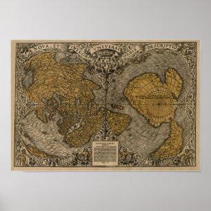 Póster Mapa Mundial Clássico 1531 Antiquado por Oronce Fi