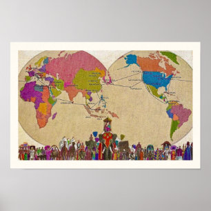 Poster Mapa Mundial Colorido Vintage