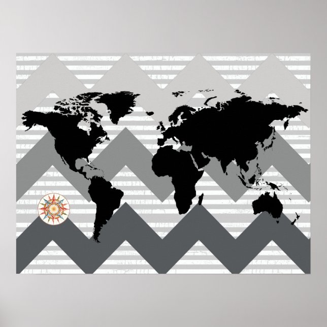 Poster mapa mundial com faixas de divisa (Frente)
