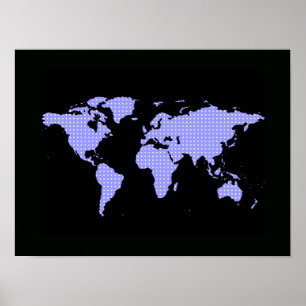 Póster mapa mundial com polkadots - preto