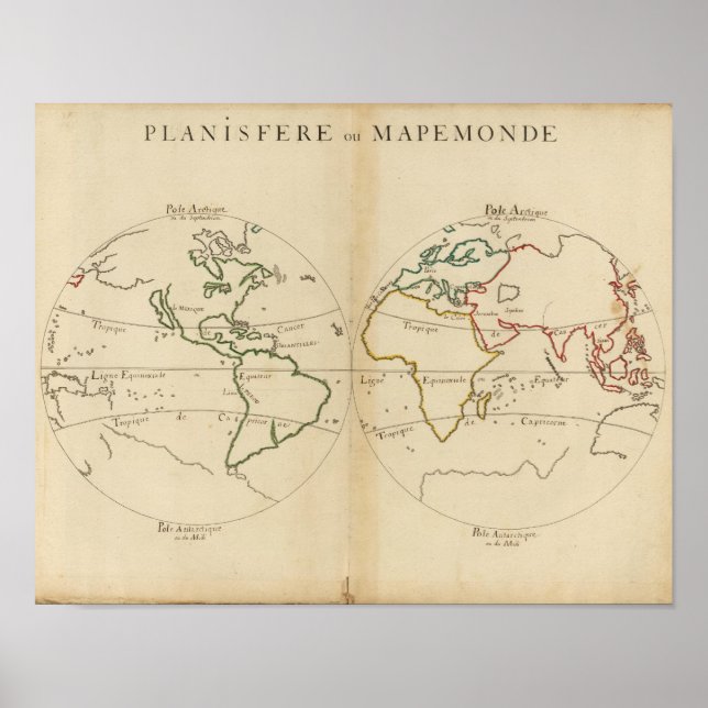 Póster Mapa Mundial com Trópicos (Frente)