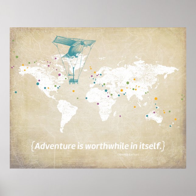 Póster Mapa Mundial, Cota Inspiracional e Pontos Multicol (Frente)