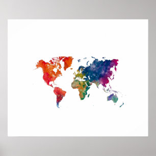 Poster Mapa mundial da aquarela