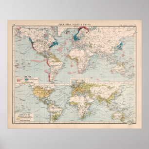Poster Mapa Mundial da Caça à Baleia (1907) 