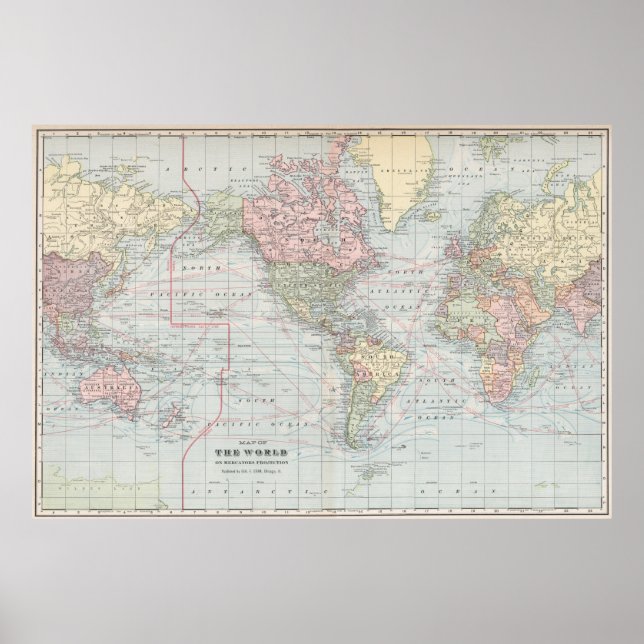 Poster Mapa Mundial da Vintage (1901) (Frente)