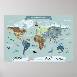 Poster Mapa Mundial das Crianças com Ilustrações Bastante