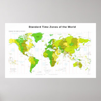 Póster Mapa Mundial das Zonas Horárias Padrão 2013