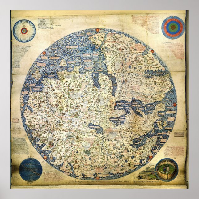 Póster Mapa mundial de 1450 por Monk veneziano Fra Mauro (Frente)