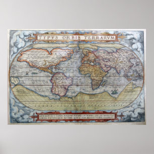Póster Mapa Mundial de 1572 Typus Orbis Terrarum Ortelius