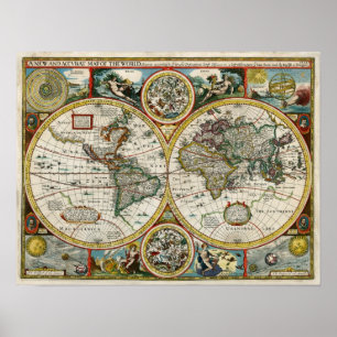 Poster Mapa Mundial de 1627 Vintage