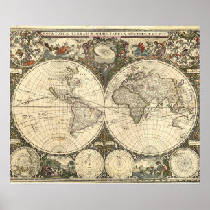 Poster Mapa mundial de 1660 por Frederick de Wit