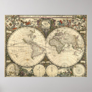 Poster Mapa mundial de 1660 por Frederick de Wit