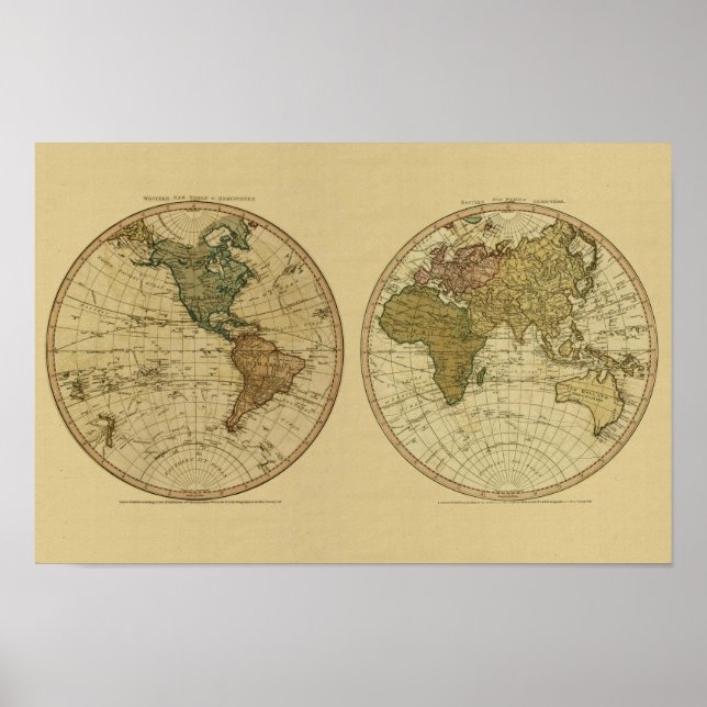 Póster Mapa mundial de 1786 por William Faden (Frente)