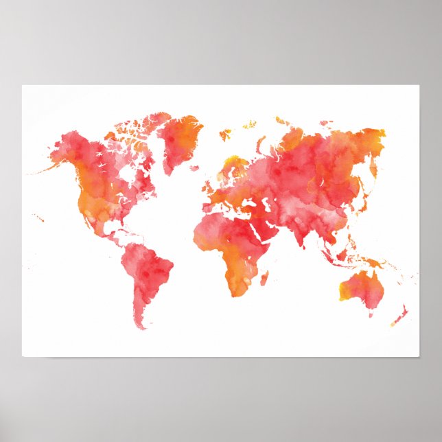 Poster Mapa Mundial de Aquarela Quente (Frente)