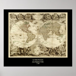 Póster Mapa mundial de Jean Baptiste Nolin de 1708