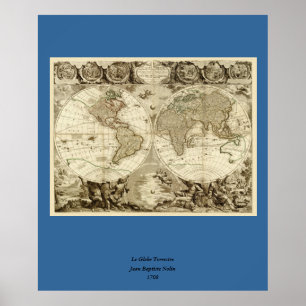 Póster Mapa mundial de Jean Baptiste Nolin de 1708