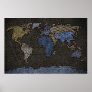 Poster Mapa Mundial de jeans (sem etiquetas)