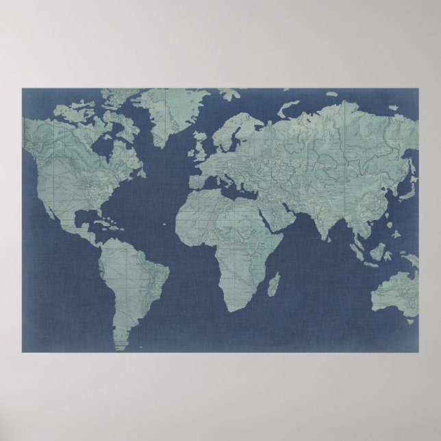 Póster Mapa Mundial de Linen Azul (Frente)