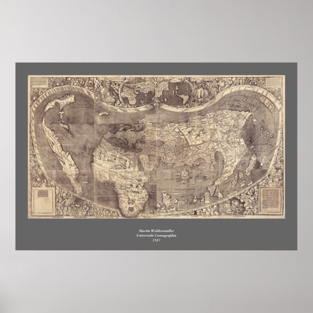 Póster Mapa Mundial de Martin Waldseemuller 1507 (Frente)