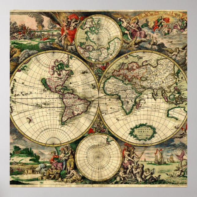 Póster Mapa Mundial de Presentes de 1689 (Frente)