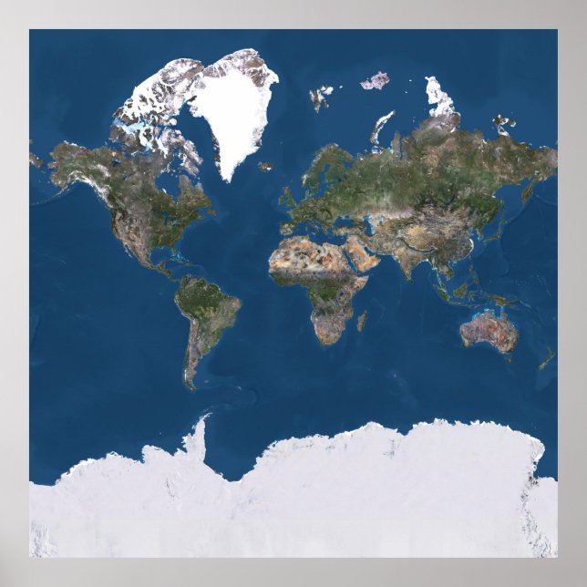Poster Mapa mundial de satélite de cor verdadeira (Frente)