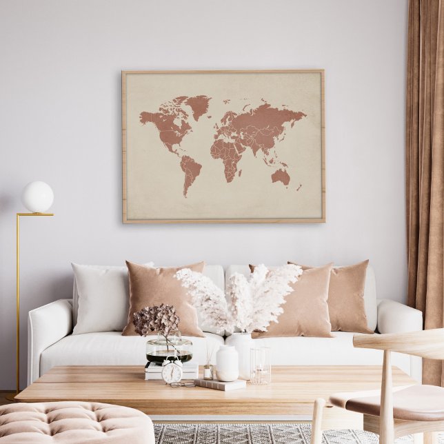 Poster Mapa Mundial de Terracotta Sand Beige (Criador carregado)
