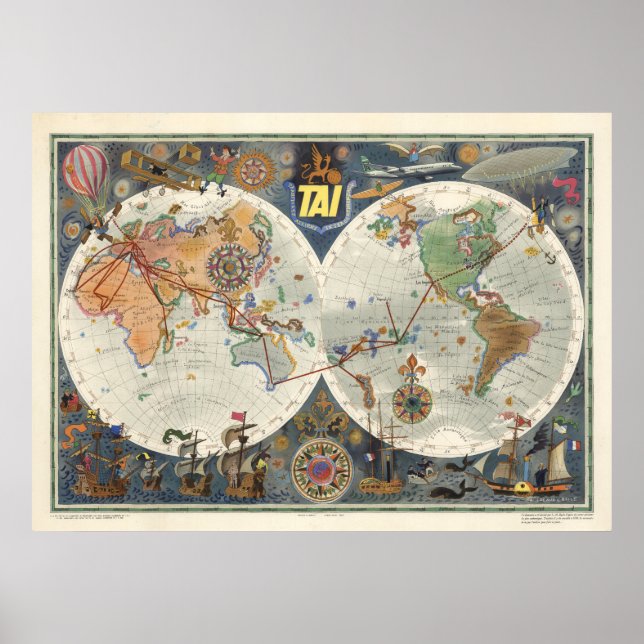 Poster Mapa Mundial de Transportes Aeriens Internationaux (Frente)