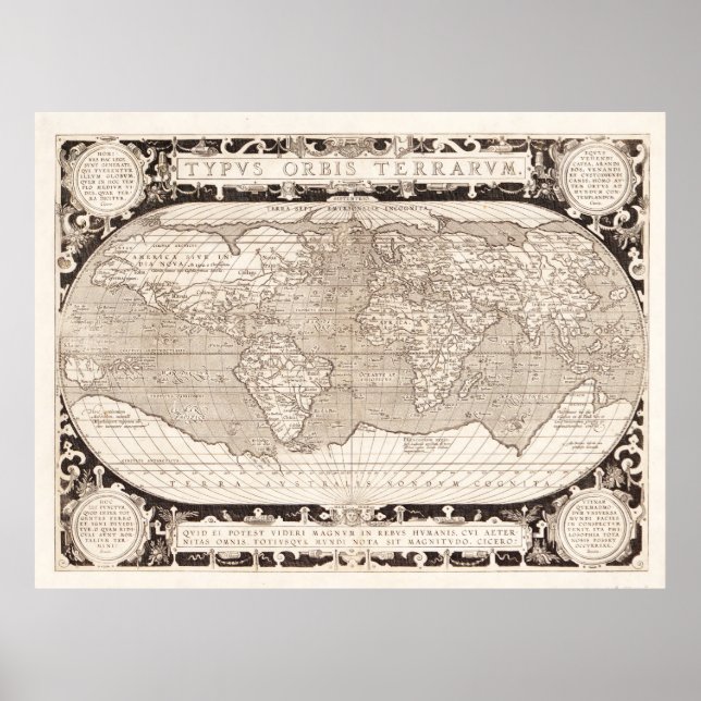 Poster Mapa Mundial de Typvs Orbis Terrarvm por Ortelius  (Frente)