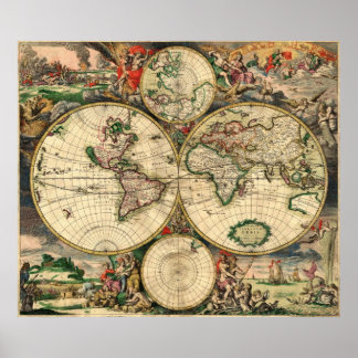 Poster Mapa Mundial de Van Schagen 1680