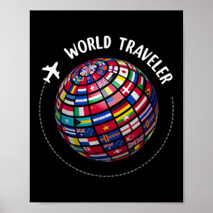 Poster Mapa Mundial de Viajantes, Traveler do Mundo, País