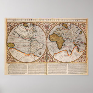 Poster Mapa Mundial do Hemisfério Duplo, 1587