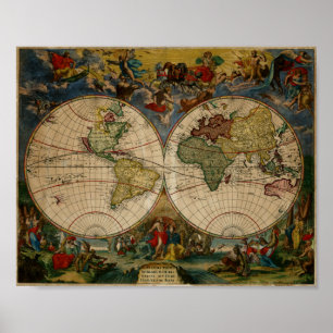 Poster Mapa Mundial do Renascimento 1683