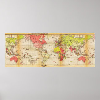 Poster Mapa mundial dos Impérios e do Comércio de 1918