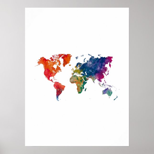Poster Mapa mundial em aquarela (Frente)